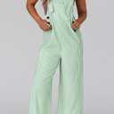 PRETTYGARDEN Overall Jumpsuit For Women 2025 Summer Casual Wide Leg Sleeveless Button Striped Jumpsuits Trendy Outfits (Green, XXL)