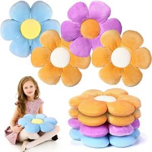 Reginary 4 Pcs Flower Floor Pillows Cute Plush Flower Throw Pillows Daisy Floor Seat Cushion Chair Pads for Back to School First Day of School for Sofa Couch Bed Decor(15 Inch,Bright Color)