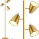 QiMH Tree Floor Lamp with 3 Light Bulbs, Standing Tall Pole Lamps for Living Room Bedroom Office, Reading Stand up Lamps with 3 Adjustable Arms, Brushed Gold