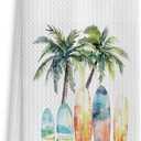 2 x Coastal Summer Beach & Bath Dish Towels - Tropical Palm Tree Decorative Hand Towels for Kitchen & Bathroom Decor, 16x24 Inch, Small