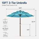 10ft Patio Umbrella, 3-Tier Vented Outdoor Table Umbrella with 8 Sturdy Fiberglass Ribs, Windproof Market Umbrella with Push Button Tilt and Crank, UV Protection for Deck, Pool, Sky Blue