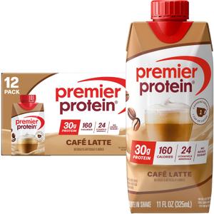 Premier Protein Shake, Caf Latte with Caffeine for Energy 30g Protein, No Added Sugar, 24 Vitamins & Minerals to Support Immune Health, 11 fl oz, 12 Pack (EXP 05/16/26)