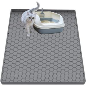 Cat Litter Mat for Litter Box, Silicone Large Cat Litter Trapping Mat - 37x22 in, Waterproof & Non-Slip, Durable & Easy Clean, Grey