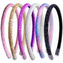 FROG SAC 6 Headbands for Girls - Thin Glitter Head Bands for Kids, Sparkle Hair Band Accessories for Toddlers, Cute Little Girl Headband Set, Sparkly Tween Easter Basket Fillers Stocking Stuffers