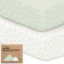 2-Pack Waterproof Baby Crib Sheets for Boys, Girls - 52x28 Viscose Derived from Bamboo Toddler Bed Sheet Neutral, Fitted Crib Mattress Protector Cover for Baby Bedding, Soft & Gentle (Herb)