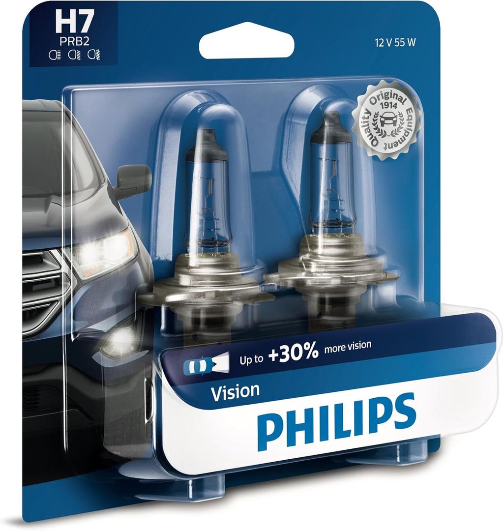 Philips Automotive Lighting H7 Vision Upgrade Automotive Replacement Headlight Bulb, Fits Select High Beam, Low Beam, or Fog Positions (Pack of 2)