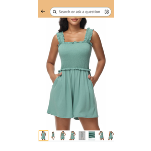Tanou Women's Summer Casual Smocked Rompers Square Neck Sleeveless Loose Short Jumpsuit Flowy Beach Outfits with Pockets, Size S