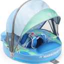 Mambobaby Float Upgrade Add Tail Baby Float with Canopy for Infant Waist Swimming Ring Swim Trainer Non-Inflatable Floats Toys with Adjustable Safety Strap (Blue - Earth)