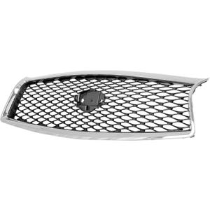 Chrome Front Grille Compatible with 2014-2017 Infiniti Q50 w/o Front View Camera, ABS Replacement Bumper Grill for IN1200118 62310-4HB1B
