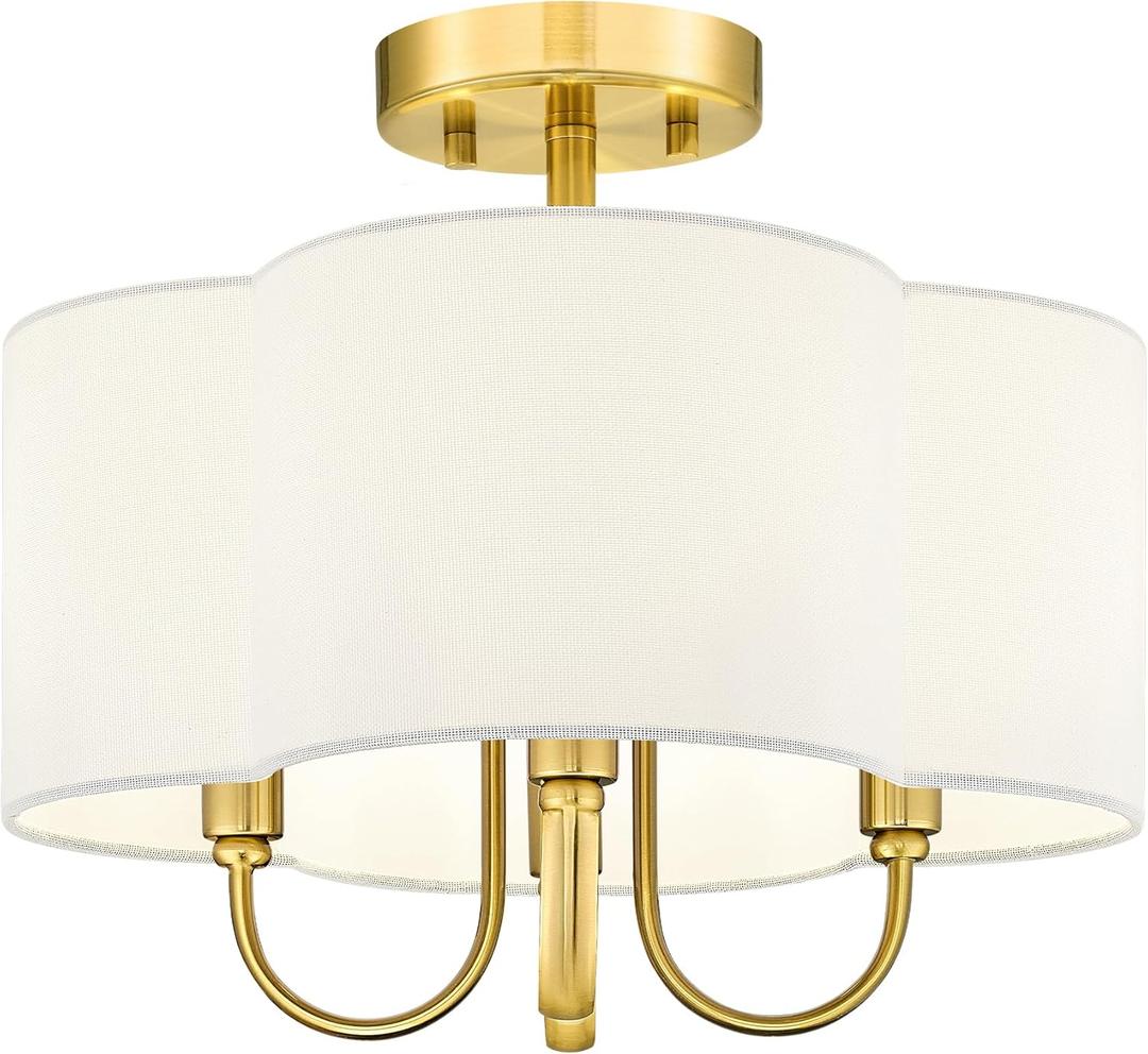 Gold Semi Flush Mount Ceiling Light, 13.5" 4-Light Light Fixtures Ceiling Mount with Fabric Shade in Quatrefoil for Kitchen Nursery Entryway Hallway Bedroom, SM179-BG