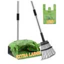 Toozey Unbreakable Dog Pooper Scooper with Extra Large Stainless Metal Poop Tray & 43.31" Long Handle Rake Scoop, Easy Waste Cleanup for Large, Medium, Small Dogs with 20 Bags