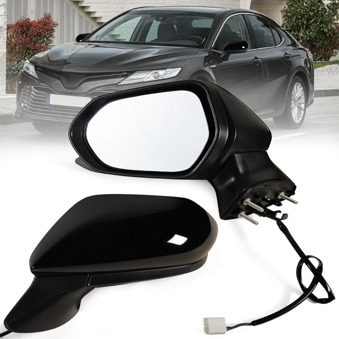 Left Driver side Mirror Fits 2018-2024 Toyota Camry with Power Glass without Heated without turn signals without Blind Spot Match Black Replace 8794006800(3Pins)