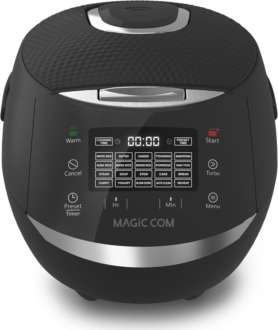 MAGiC COM Rice Cooker, 20 Cup(Cooked) 10 Cup(Uncooked) One Touch Healthy Cooking with 15 Menu Modes, Nonstick Inner Pot, Steamer Basket, Auto Clean, 24 Hour Delay Timer and Auto Keep Warm (Black)