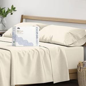 Mayfair Linen 100% Organic Cotton Sheets California King Size - 4 PC Organic Cotton Cal King Size Percale Weave Sheet Set, Soft, Cooling & Crisp, 16" Deep Pocket Hotel Quality Bedding Set - Ivory