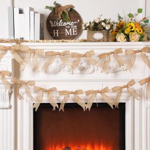 TaoBary 2 Pcs 8.2 ft Burlap Ribbon Bow Garland Banner Party Decorations for Birthday Wedding Baby Shower Engagement Camping Rustic Boho Spring Easter Holidays Graduation Party Bachelorette Party