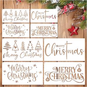 3 x Merry Christmas Stencils for Painting on Wood Signs Reusable Small and Large Merry Christmas Stencil for Door Hanger Doormats Home Canvas Crafts Wall Holiday (Merry8)