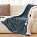 JET'S HOME Heated Blanket 50"x60" - ETL Certified Flannel Electric Throw Machine Washable Heating Blanket with 9 Heating Levels 10 Hours Adjustable Auto-Off (Ash Blue)