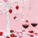 Ivenf Valentine's Day Decor Heart Decorations, 48 Pcs Red Pink Silver White Plastic Heart Tree Ornaments, Christmas Valentine Tree Decorations for The Home Wedding Dinner Gifts Table Tiered Tray Decor