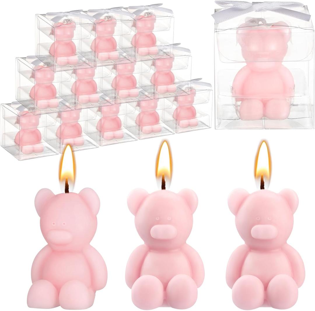 Hoolerry 30 Pcs Baby Shower Favors Mini Bear Candles Party Favors with Boxes Handmade Bear Shaped Candles Bulk for Baby Shower Boys Girls Wedding Gender Reveal Party Guest (Light Pink)