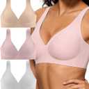 Women's Wireless Jelly Bra, Lift Supportive Full Coverage Plus Size Comfort Deep V Everyday Bra