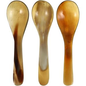 Kichvoe Natural Cow Horn Coffee Spoons Set of 3 Small Kitchen Essentials for Coffee Dessert and Baking Scoops with Long Handle Yak Horn Material