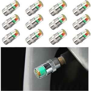 2 x Yourkar 12 PCS Tire Pressure Monitor Valve Stem Caps, 2.4Bar 36PSI Car Tire Pressure Monitor Sensor Indicator with 3-Color Eye Alert, Universal Valve Stem Caps for Cars (Silver, 12 PCS)