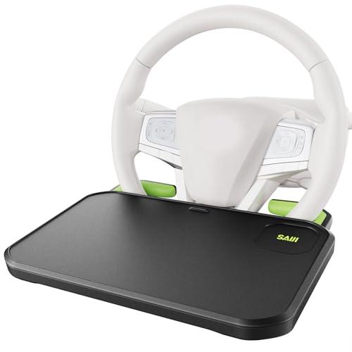 SAIJI Car Steering Wheel Desk with Retractable Slot, Car Food Tray with Anti-Scratch Silicone Steering Wheel Slot, Car Table Tray for Eating with Cup Holder, Multifunctional Travel Car Accessories