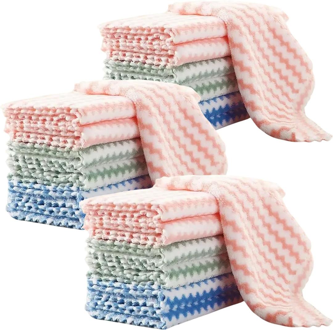 21 Pack Super Absorbent Dish Cloths Coral Velvet Microfiber Kitchen Towels Lint-Free Nonstick Oil Reusable Washable Fast Drying Rags 10"x10" Multipurpose Cleaning Dishcloths for Dishes Countertops