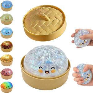 Glitter Dumpling Squishy, Dumpling Squishies, Glitter Dumplings Mystery Box, Colorful Sensory Toys Stress Relief Ball, Jumbo Squishy Toy, Soft Squeeze Decompression Dough with Food Steamer (White)
