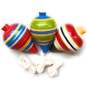 GrahMart 3 Pack Durable Wooden Mexican Spin Top Toys & Metal Tip Made in Mexico (Assorted Colors) - Trompo Mexicano de Madera Paquete de 3 (Colores aleatorios) (Medium)