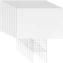 Newflager 10 Pack 18 x 12 Inches White Corrugated Plastic Yard Sign with Metal Stakes for Birthday, Real Estate Garage Sale Signs, Rent, Guidepost Decorations