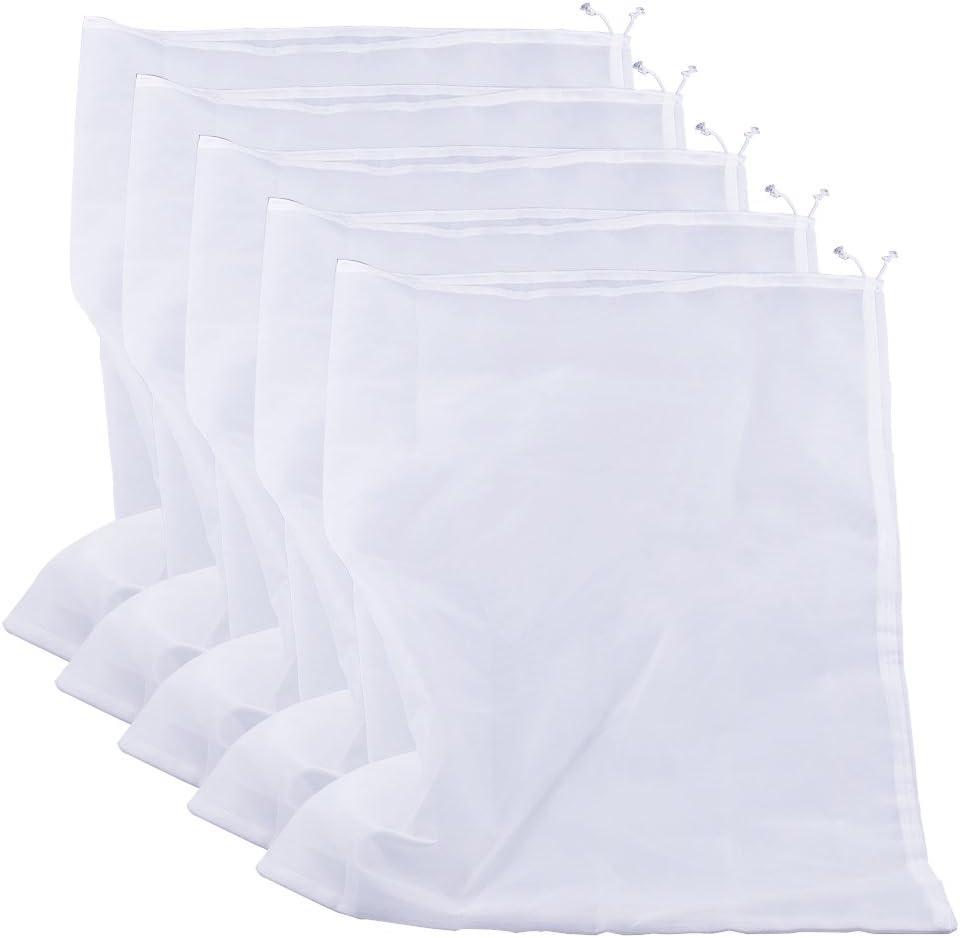 75 Micron Nylon Straining Bag Fine Mesh Food Strainer Bag, Multi Purpose Food Grade Filter Bag for Nut Milk, Juice, Cold Brew, Home Brewing (25.39" x 18.89", 5 Packs)