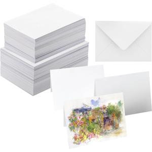 50 Pack Blank Watercolor Cards with Envelopes, 140lb Heavyweight 100% Cotton, 5x7 Inch Foldable for Painting or Card Making