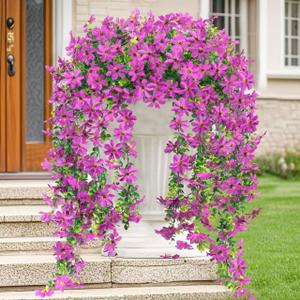 Artificial Hanging Flowers for Outdoor,2 PCS Faux Silk Flower Daisy Long Vines with Eucalyptus Leaves,Spring Decoration for Home Wall Porch Patio Balcony Artificial Hanging Flowers for Outdoor,2 PCS Faux Silk Flower Daisy Long Vines with Eucalyptus Leaves,Spring Decoration for Home Wall Porch Patio Balcony