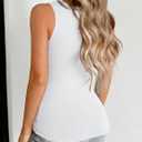 Zeagoo Women's Double Lined V Neck Tank Tops Summer Slim Fit Basic Sleeveless Shirts Cute Trendy Going Out Tops (White, XL)
