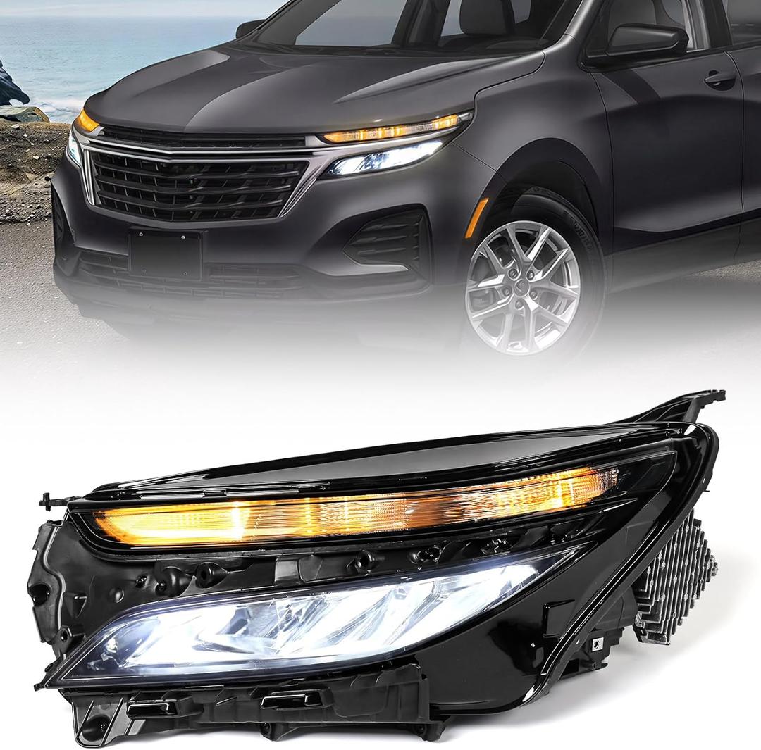 LED Headlight Assembly Compatible with Chevy Equinox LS 2022 2023 2024 w/Halogen Turn Signal Factory Replacement Head Light Lamp 85538059 GM2502531 Left Driver Side