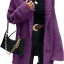 Taodou Women Hooded Knit Cardigans Button Cable Open Front Sweater Coat Purple, Medium