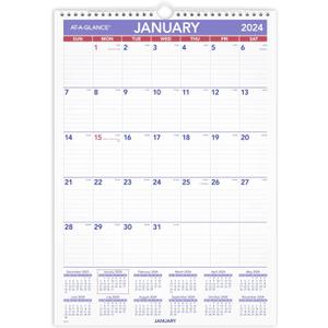 AT-A-GLANCE 2024 Wall Calendar, 12" x 17", Medium Tall, Spiral Bound, Monthly (PM22824)