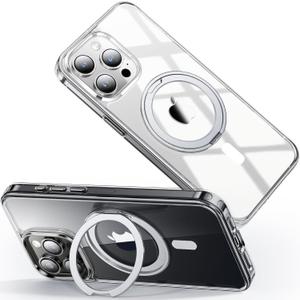 andobil for iPhone 15 Pro Case [360 Ring Stand] [Compatible with Magsafe] Military Drop Protection Non-Yellowing Magnetic 15 Pro Slim Thin Phone Case for Men Women - Ultra Clear, 6.1 inches