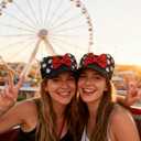 Sparkly Mouse Ears Visor Hat for Adult Women, Adjustable Sun Visor Cap with Sequin Mouse Ears Bow, Cute Party Headwear Glitter Visor Hat with Ears for Theme Parks & Festivals Black (Black, S)