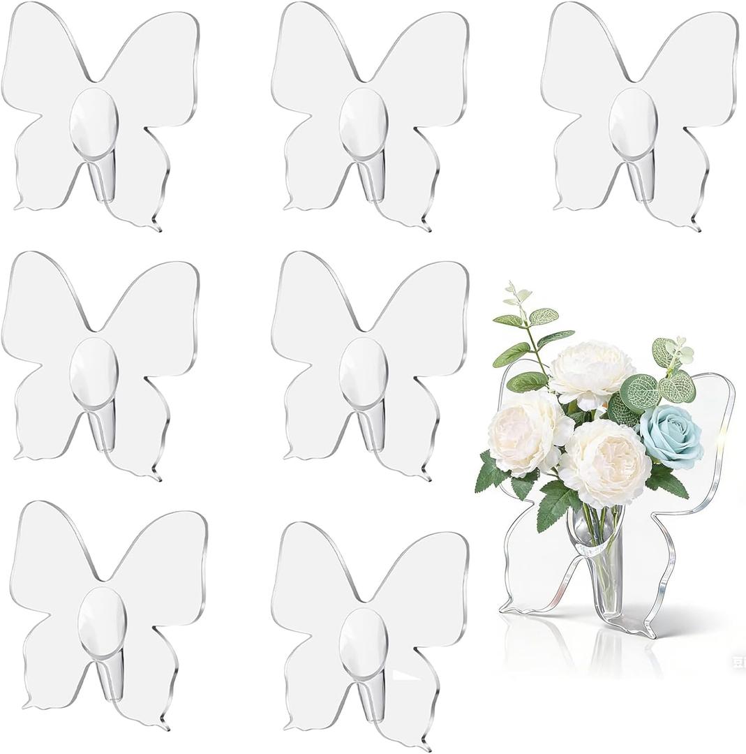 8 Pcs Butterfly Flower Vase, 8'' x 6'' Clear Acrylic Vase for Flowers, Clear Acrylic Butterfly Vase, Modern Art Vases for Home Decor Desktops Bookshelf Bedroom Living Room Wedding House Warming Gifts