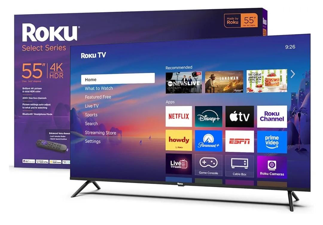 Roku Smart TV – 55-Inch Select Series, 4K HDR TV – Roku TV with Enhanced Voice Remote – Flat Screen LED Television with Wi-Fi for Streaming Live Local News, Sports, Family Entertainment
