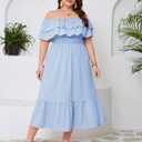 KOJOOIN Women Plus Size Off Shoulder Maxi Dress Ruffle Flowy Casual Summer Boho Long Dresses Light Blue 2XL (Blue, XXL)