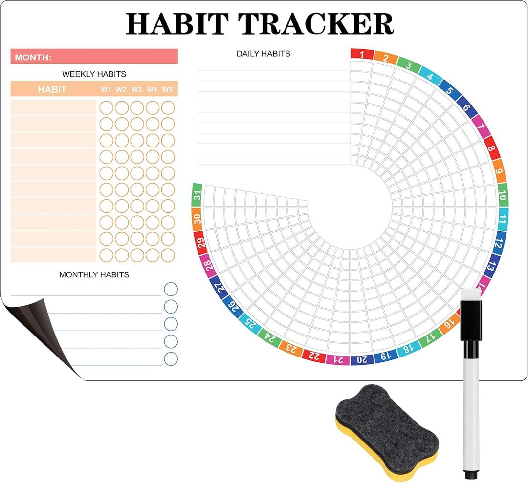 Habit Tracker Calendar Magnetic Whiteboard for Refrigerator Daily Weekly and Monthly Goal and Habit Tracker Motivational Goal & Planner Journal (Colorful)