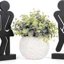 Set of 3 Farmhouse Bathroom Decor Signs Rustic Wooden Restroom Decorative Signs with A Potted Artificial Plant