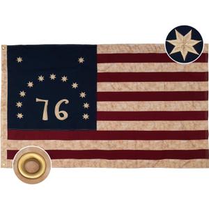 Bradford Vintage 76 Bennington Flag 3x5 ft Cotton for Outside, Heavy Duty Tea Stained 1776 American 250th Anniversary Flag Aged Looking for 4th of July Cloth Old USA US 1776 Flag