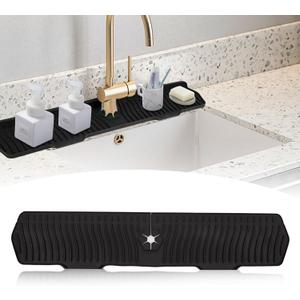 30 Inch Sink Splash Guard,Longer Silicone Sink Mat for Kitchen Bathroom,Kitchen Faucet,Silicone Sink Faucet Mat Splash Guard, Drip Protector Splash Countertop (Black)