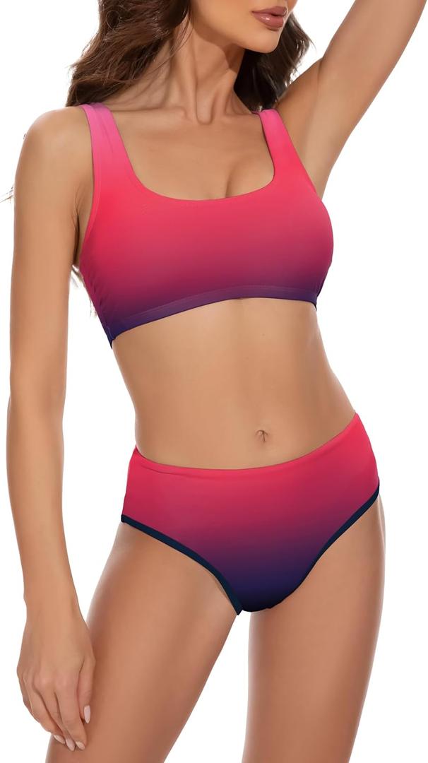 Beautikini Period Swimwear Two Piece Menstrual Leakproof Sporty Bikini Sets Bathing Suit Period Swimsuit for Teen Girls (X-Small, Pink Gradient)