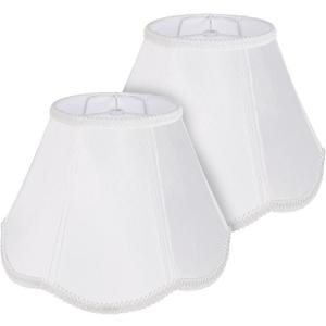 Bell Lamp Shades Set of 2, Scalloped 7" Top x 14" Bottom x 10" Height, Lamp Shades for Table Lamps & Floor Light, White Fabric Lampshades with Petal Edge Braid, Easy Assembly, Spider Bell Lamp Shades Set of 2, Scalloped 7" Top x 14" Bottom x 10" Height, Lamp Shades for Table Lamps & Floor Light, White Fabric Lampshades with Petal Edge Braid, Easy Assembly, Spider