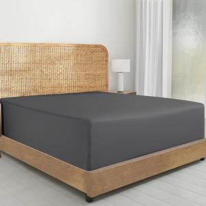 California Design Den 100% Organic Cotton Fitted Sheet Queen Size Only - Soft and Crisp Percale, Lightweight and Snug-Fit, Queen Deep Pocket Fitted Sheet, Durable - Grey